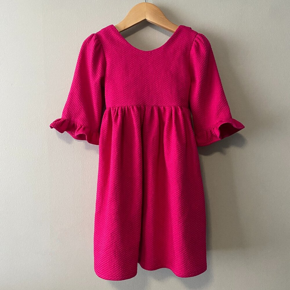 Handmade Children's Cotton Piqué Pink Ruffles Bow Dress